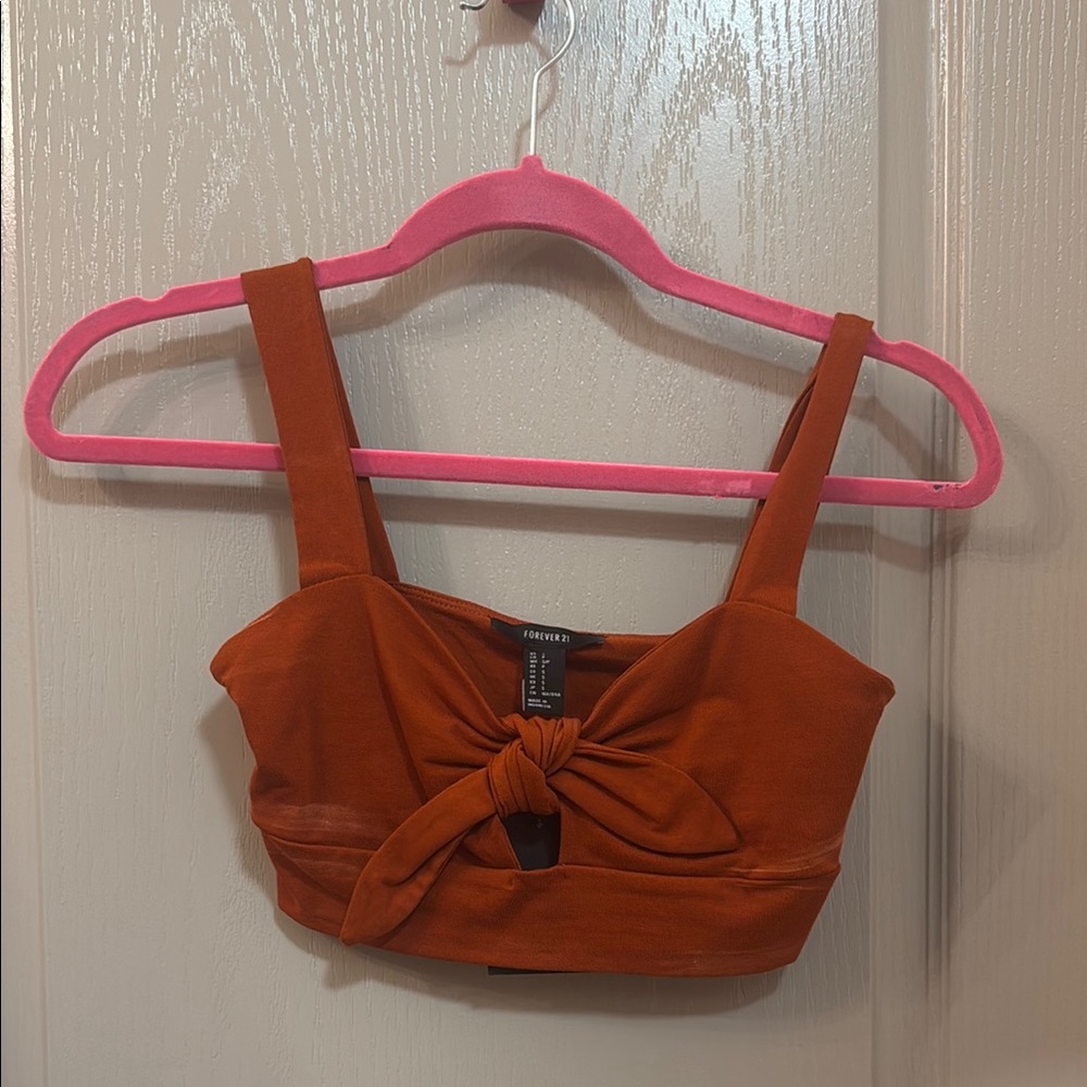 Forever 21 Orange Tie Front Crop Tank Top